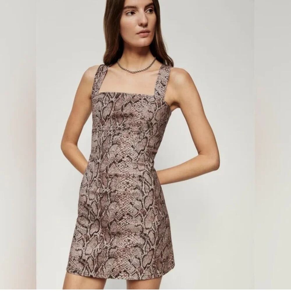Reformation Lizzie Snake Denim Dress Sz 2 Y2K Party Fitted Animal Print Mobwife